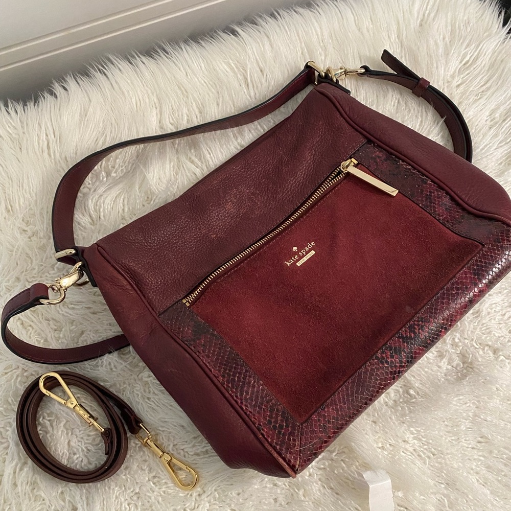 Kate Spade Maroon Handbag Crossbody Suede Leather